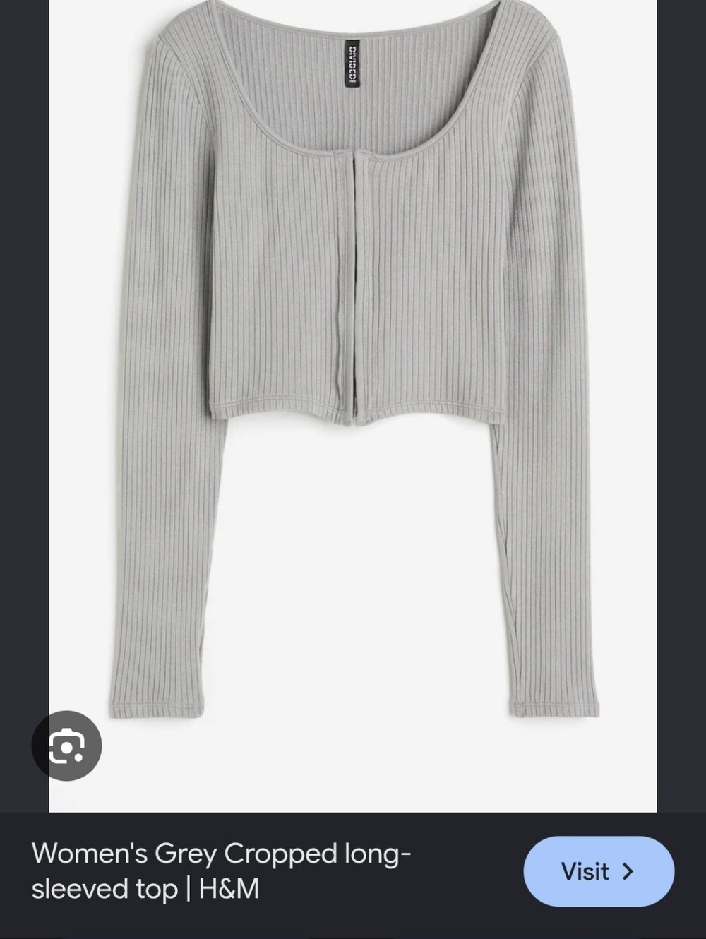 H&M Light Grey Ribbed Cropped Long-Sleeve Top
